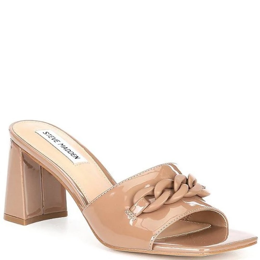 $49 NWT (8.5) Steve Madden Rego Patent Square Toe Chain Detail Mules - Picture 9 of 9